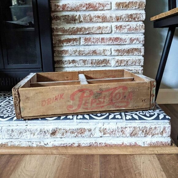 Vintage Drink PepsiCo Soda Bottle Crate Wooden Home Decor Organization - Picture 1 of 8